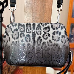 Calvin Klein Black and Gray Leopard Logo Crossbody Bag